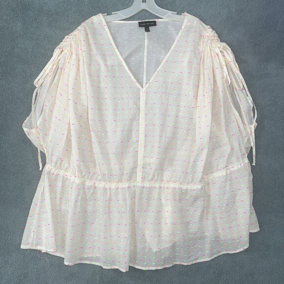 Lane Bryant Blouse Womens 38 White Pullover Short Sleeve V Neck Elastic Waist - Picture 1 of 10